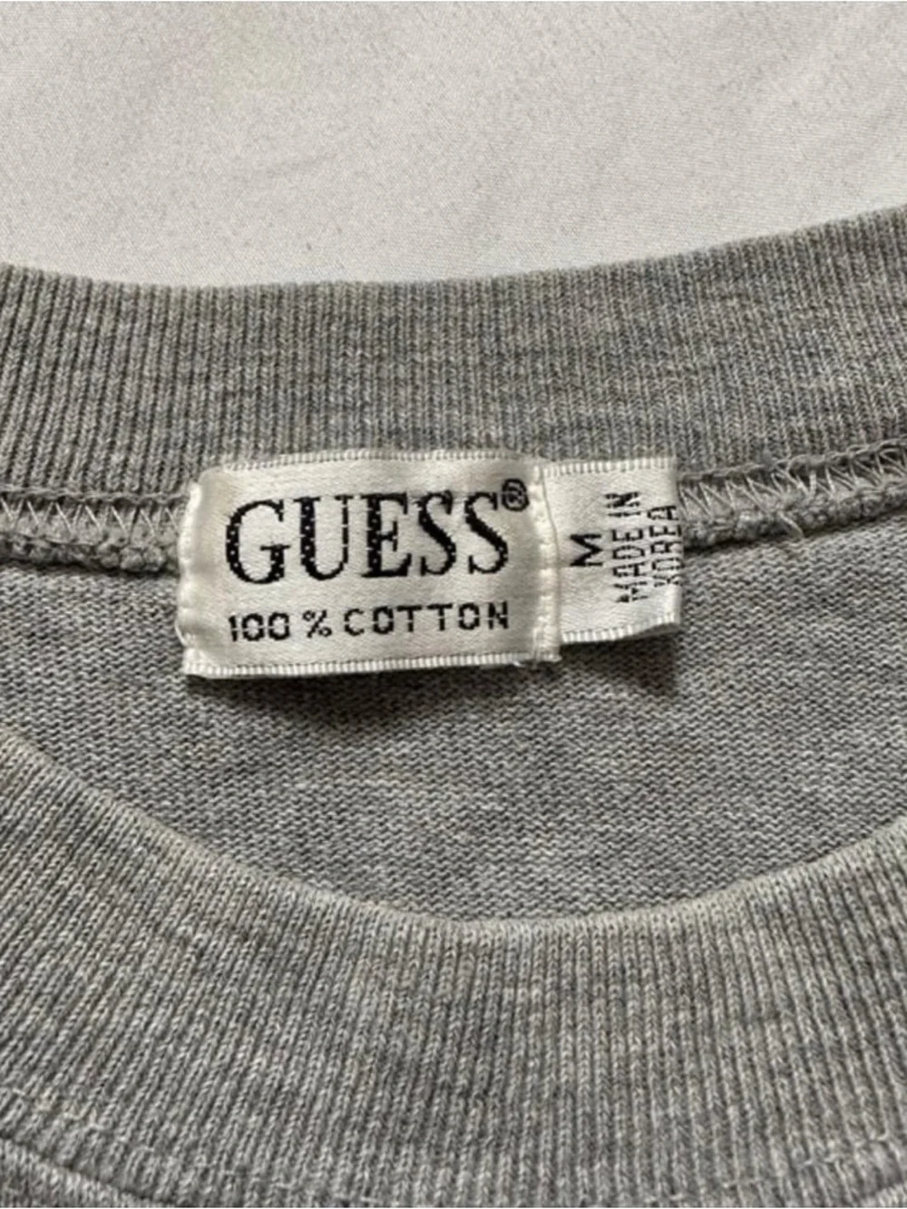 Vintage 1990s Guess Grey Striped Crewneck Tee - Grey, Green & Navy medium - Picture 6 of 6